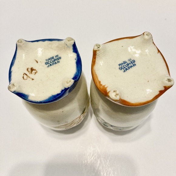 OCCUPIED JAPAN Vintage Blue Brown 3D Mini Vases Pergola Willow 3 x 3.5 inches - Picture 9 of 13